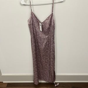 Abercrombie purple/white satin midi dress with tie waist